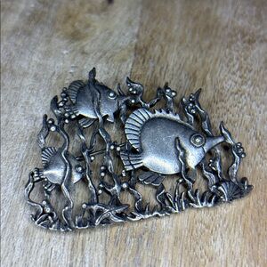 Silver Pewter Vintage J.J Fish Under The Sea Brooch
